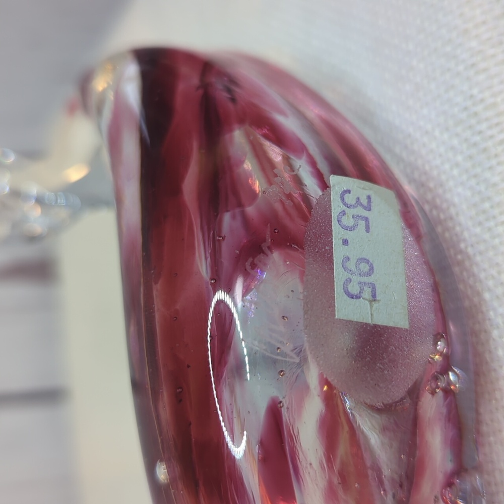 Murano Style Glass Signed Corcoran Whale‎ Clear Cranberry Paperweight Figurine - Picture 12 of 15